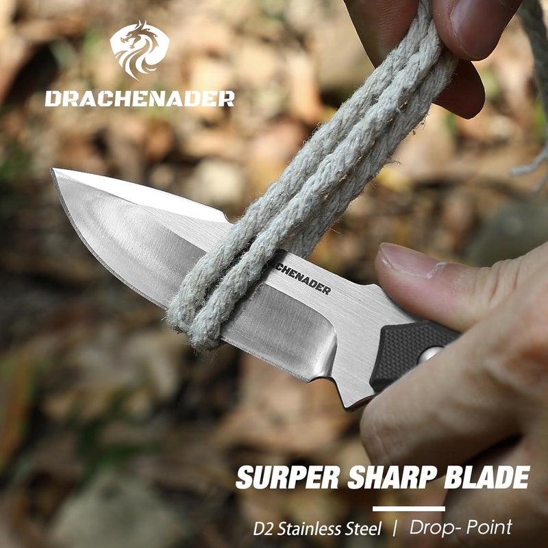 DRACHENADER EDC Fixed Blade Knife with Kydex Sheath 7-Inch D2 Steel Small Tactical Knife with Clip Lock, Versatile for Horizontal and Vertical Carry - Image 3